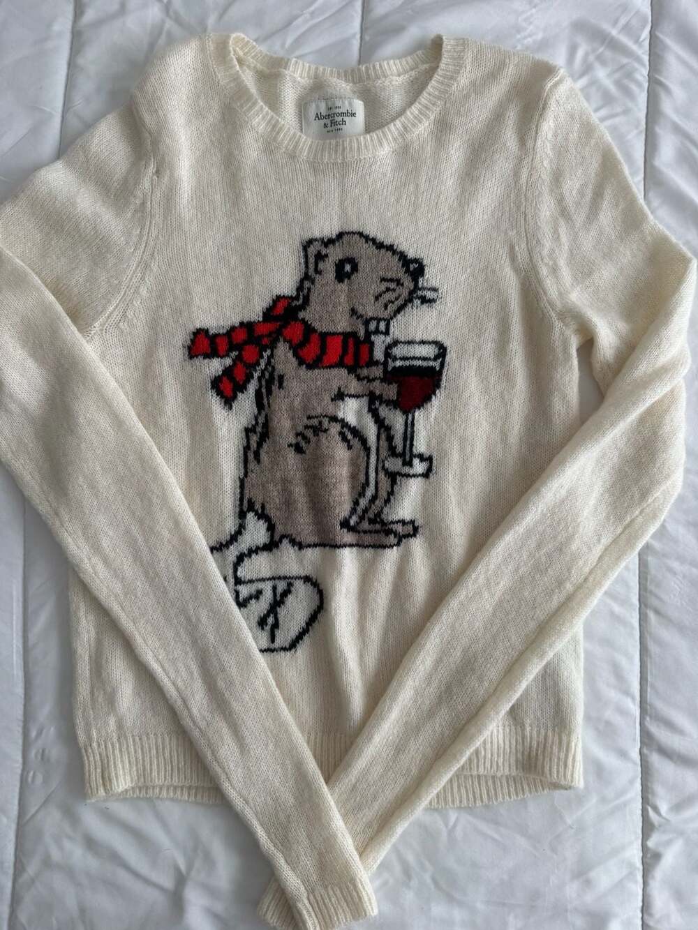 Abercrombie & Fitch Bear Sweater Size 16 Cream Knit Pullover